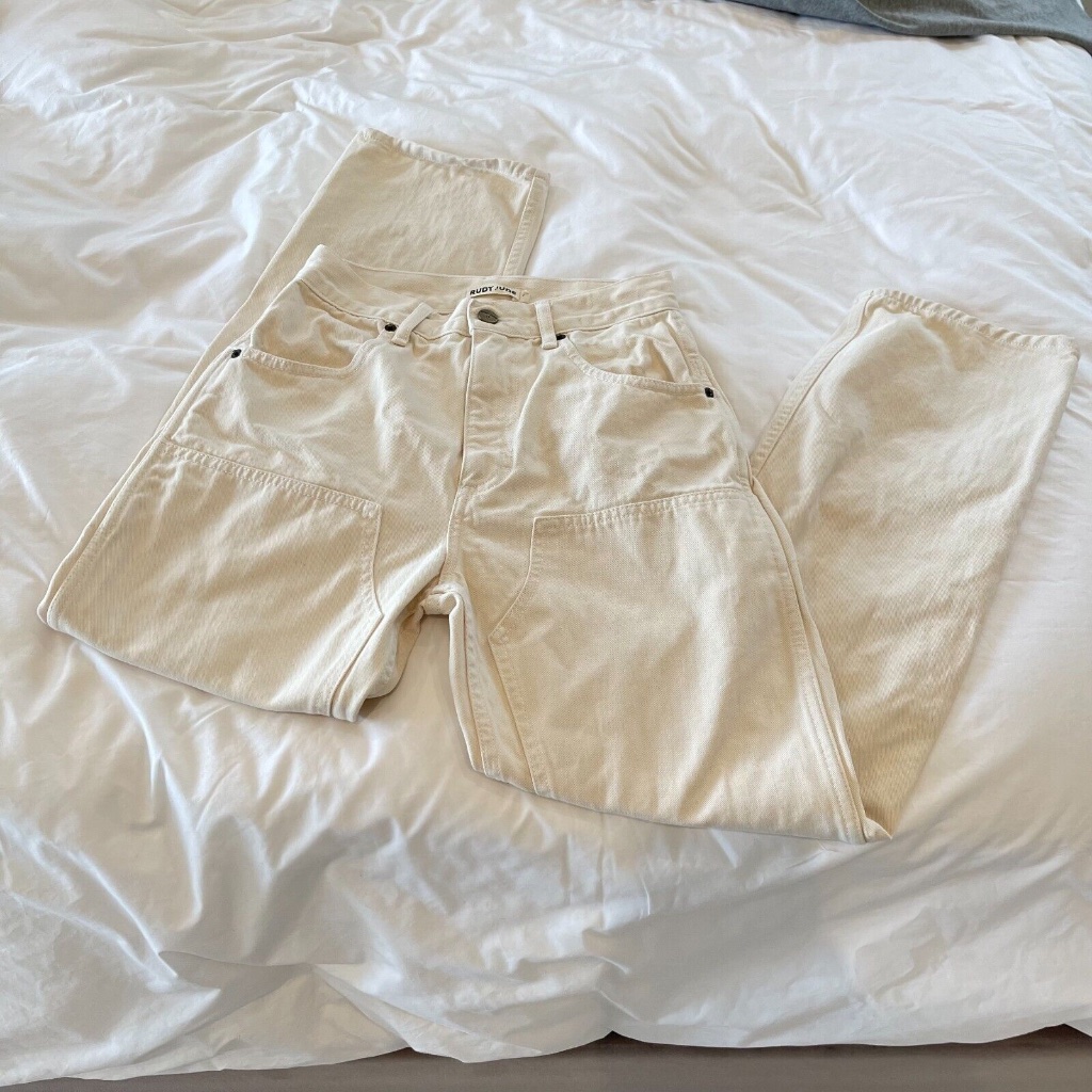 Rudy Jude Utility Jeans In Natural Cream Ink Stitch